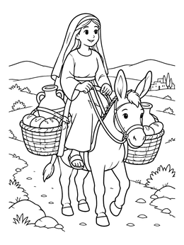 Free printable Abigail Riding A Loaded Donkey coloring page
