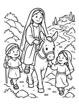 Free printable Abigail Riding A Donkey On A Trail coloring page