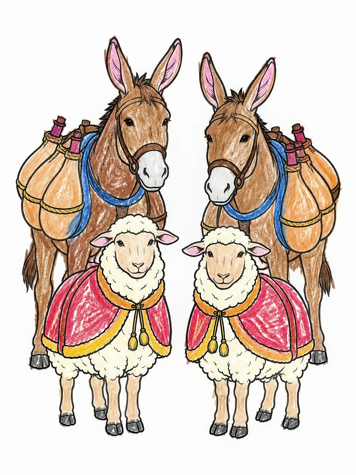 Colored example of the Laden Donkeys And Dressed Sheep coloring page