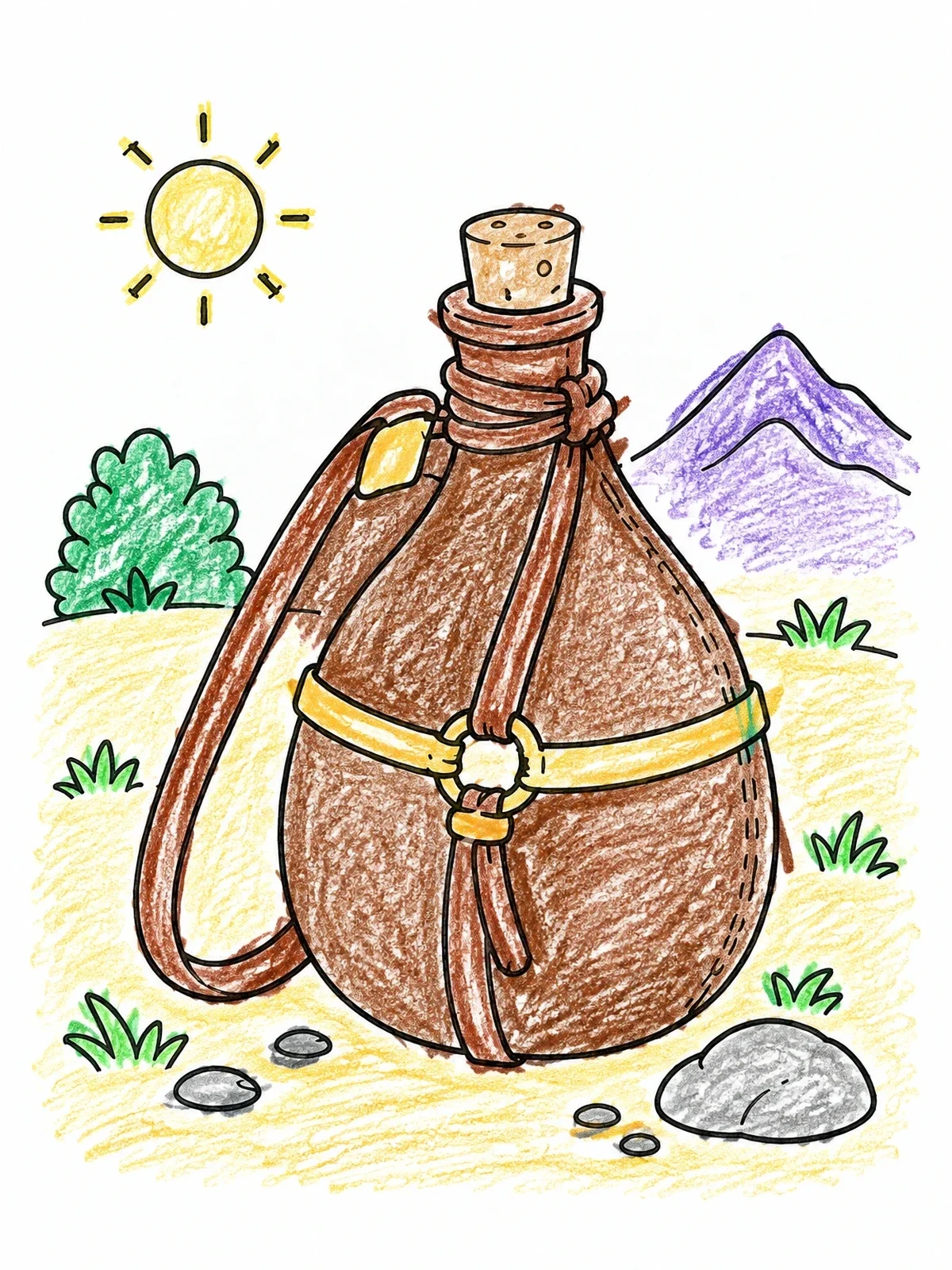 Colored example of the Traveler Leather Canteen In The Desert coloring page