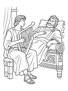 Free printable David Playing Harp For King Saul coloring page