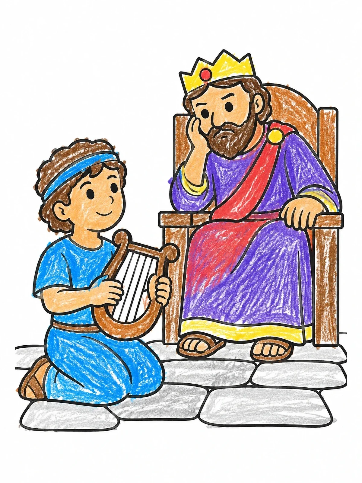 Colored example of the David Playing Lyre For King Saul coloring page