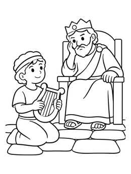 Free printable David Playing Lyre For King Saul coloring page