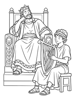 Free printable David Playing Harp For King Saul coloring page