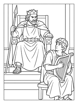 Free printable David Playing Harp For King Saul coloring page