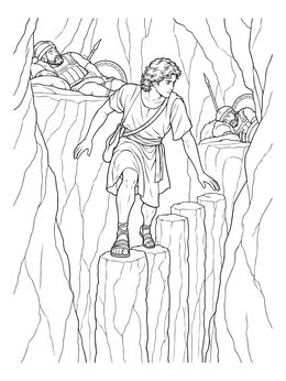 Free printable David Stepping Along Cave Pillars coloring page