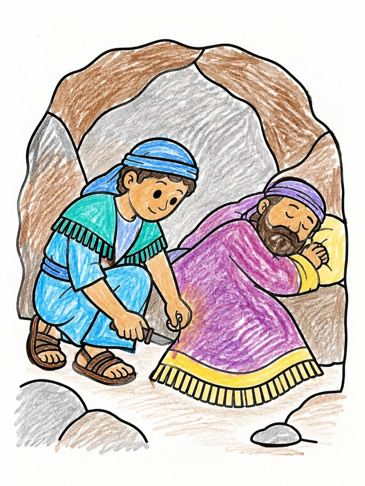 Colored example of the David Sparing Saul In The Cave coloring page