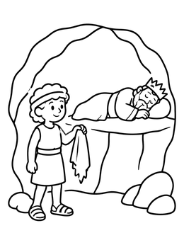 Free printable David And Sleeping King Saul In Cave coloring page