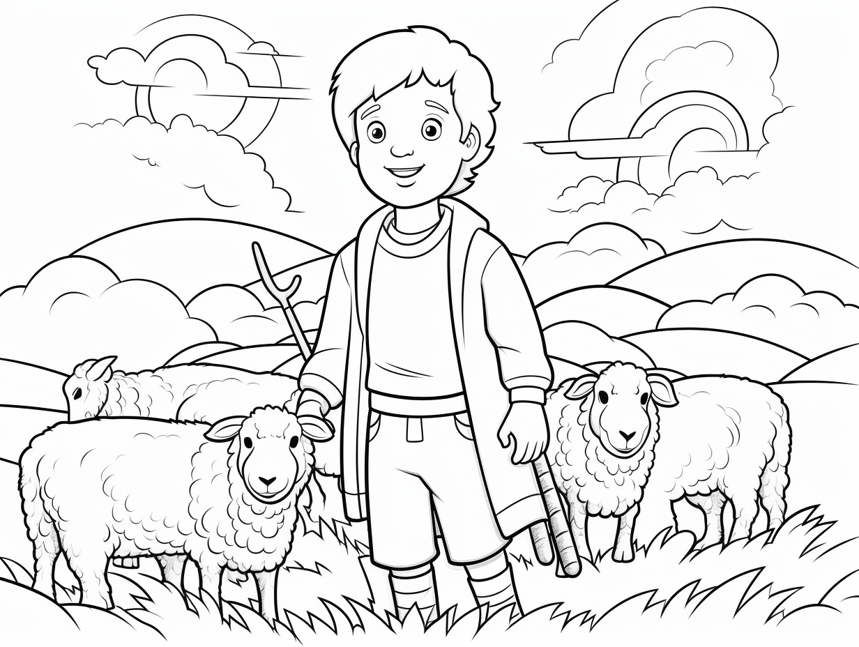 David The Shepherd Boy Scene - Coloring Page