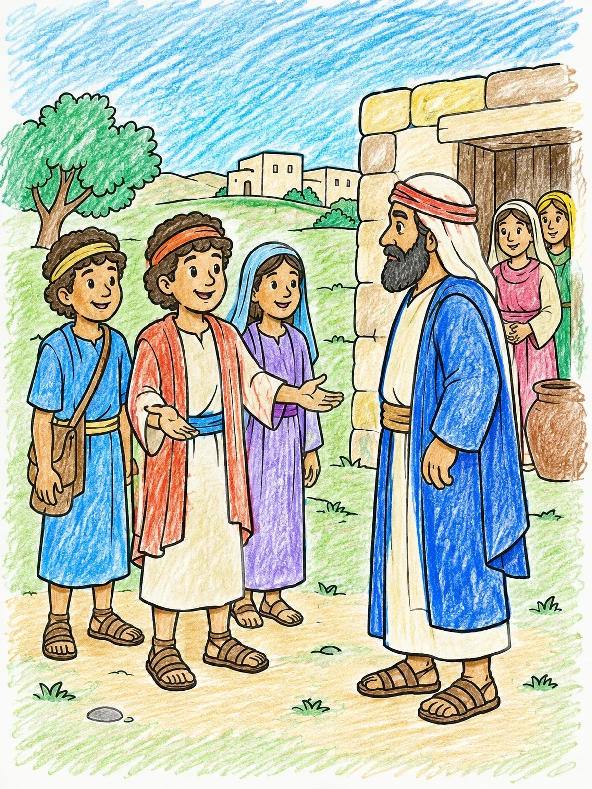Colored example of the David's Messengers Speaking With Nabal coloring page