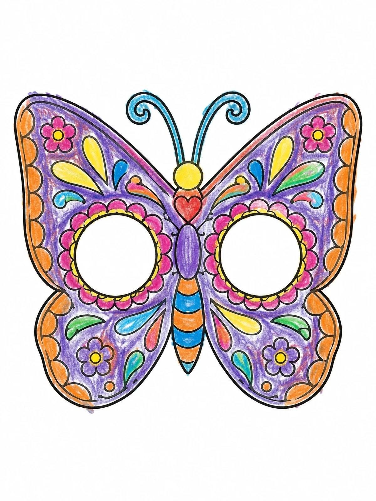 Colored example of the Butterfly Sugar Skull Mask coloring page