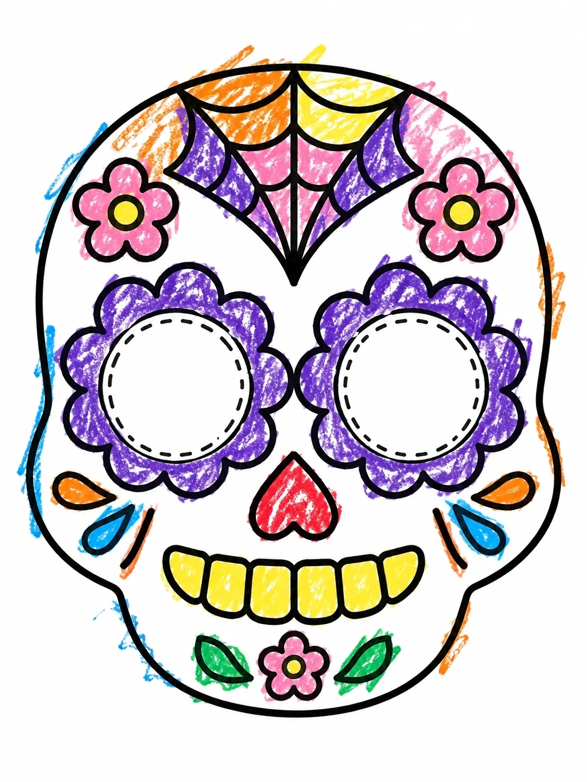 Colored example of the Simple Sugar Skull Mask coloring page