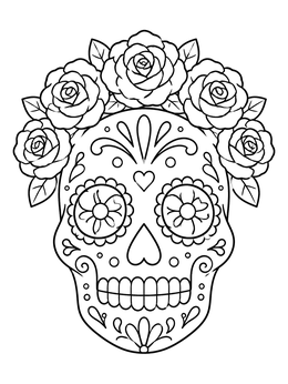 Free printable Sugar Skull Mask With Roses coloring page