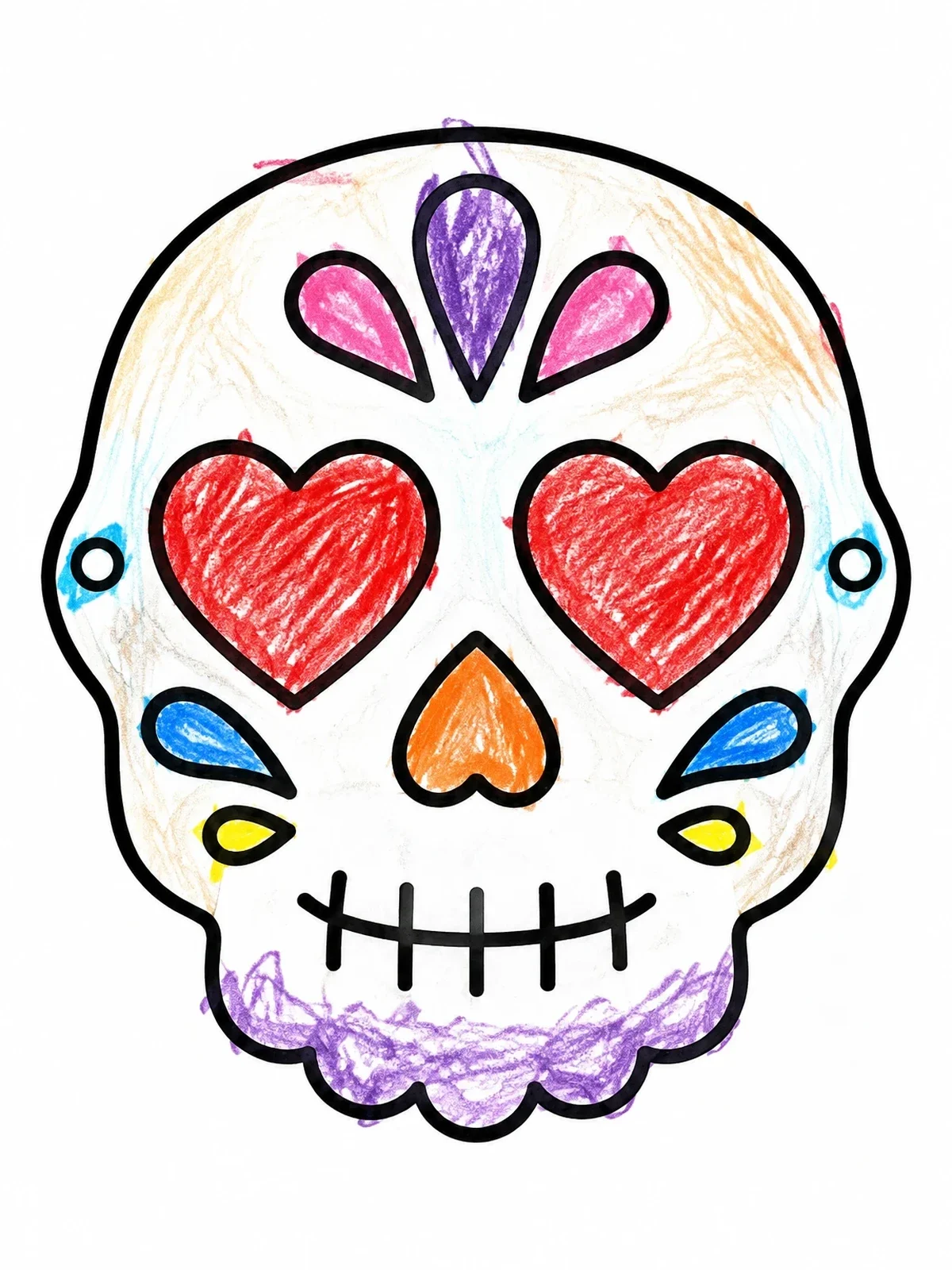 Colored example of the Sugar Skull Mask With Heart Eyes coloring page