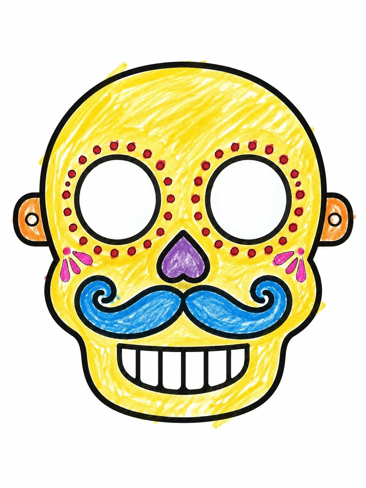 Colored example of the Sugar Skull Mask With Mustache coloring page