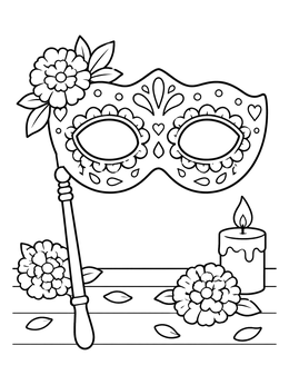 Free printable Sugar Skull Masquerade Mask On A Stick coloring page