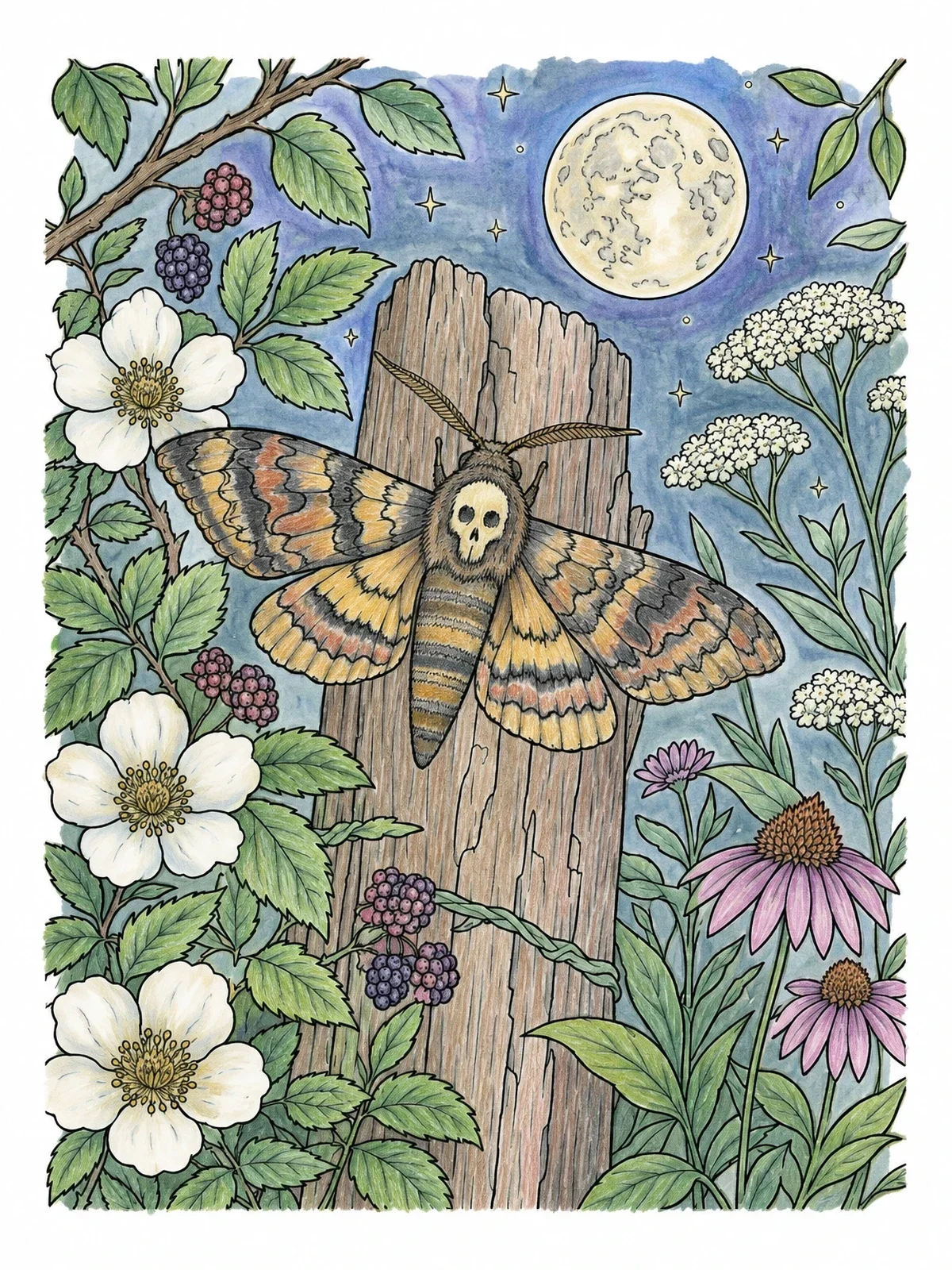 Colored example of the Death's Head Hawk Moth By Moonlight coloring page