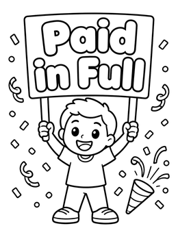 Free printable Boy Celebrating Paid In Full Sign coloring page