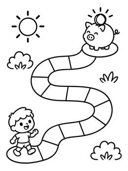 Free printable Piggy Bank Savings Path Adventure coloring page
