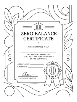 A decorative zero balance certificate as a debt free coloring page to celebrate paying off loans.