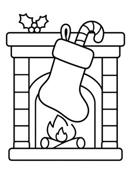 Free printable Christmas Stocking On Fireplace coloring page