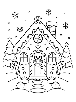 Free printable Festive Gingerbread House In Snow coloring page