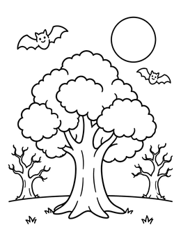 Free printable Big Oak Tree With Cute Bats coloring page