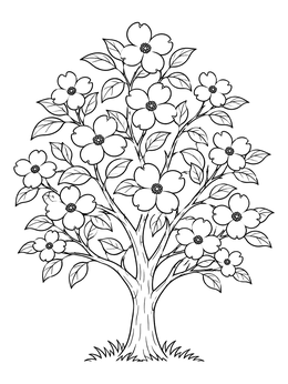Free printable Blooming Dogwood Tree In Spring coloring page