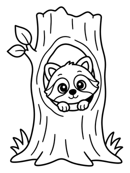 Free printable Cute Raccoon In Tree Hollow coloring page