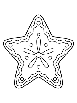 Gingerbread star with frosting outlines in a festive christmas star coloring page.