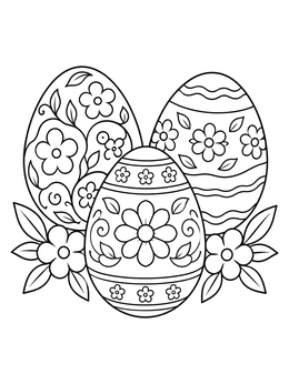Three floral patterned eggs arranged together in a festive nowruz coloring page.