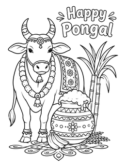 Free printable Decorated Sacred Cow For Pongal coloring page