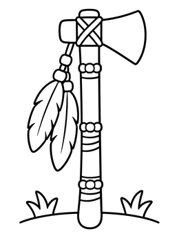 Free printable Decorated Tomahawk Axe With Feathers coloring page
