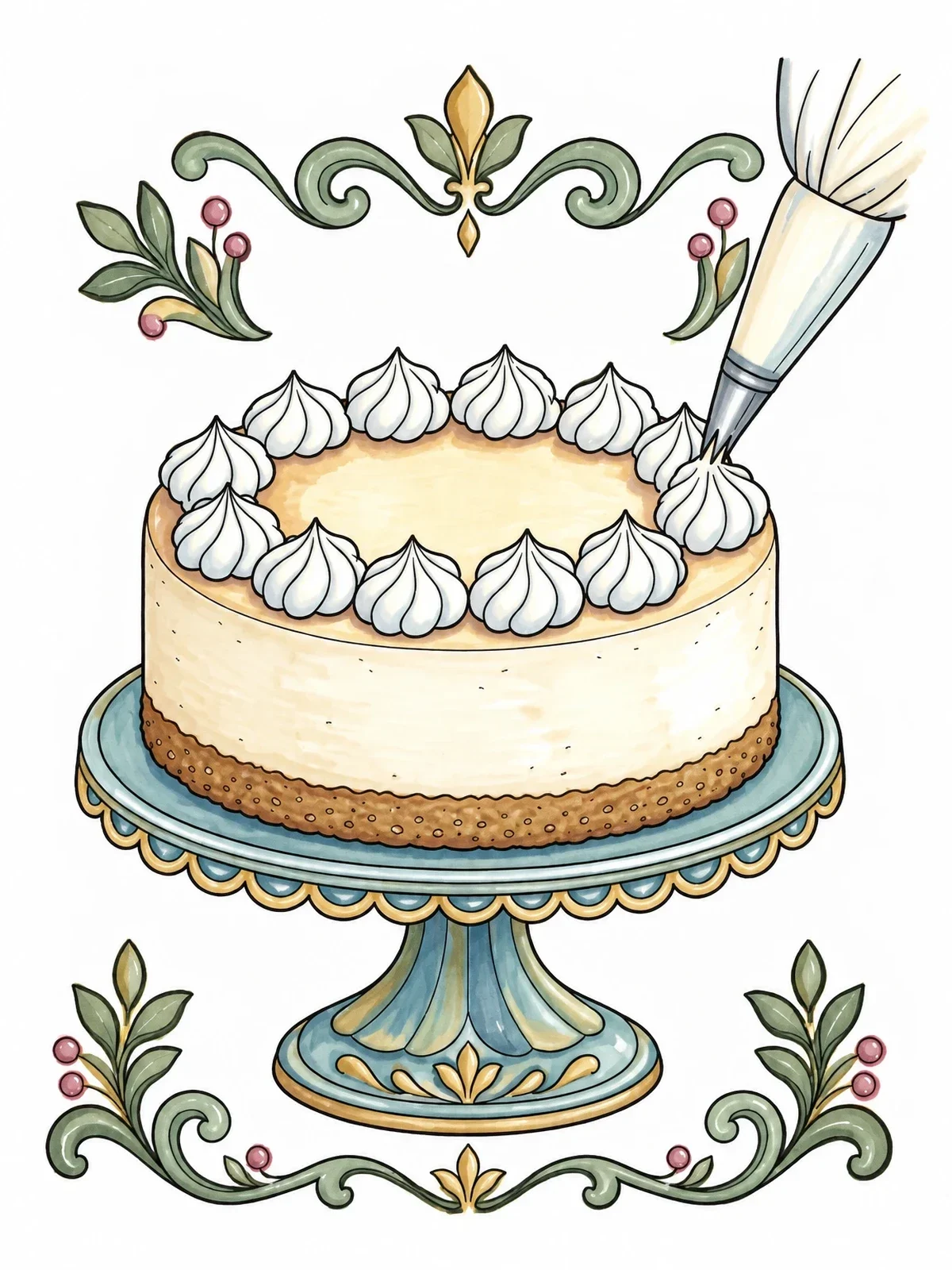 Colored example of the Decorating Cheesecake On An Elegant Stand coloring page
