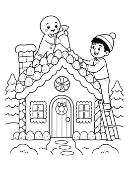 Free printable Decorating The Gingerbread Candy Cottage coloring page