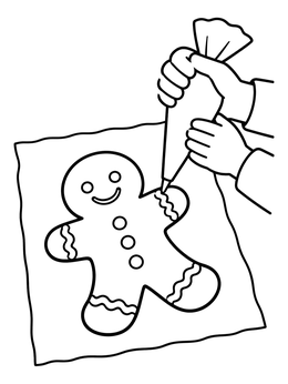 Free printable Decorating A Gingerbread Man With Icing coloring page