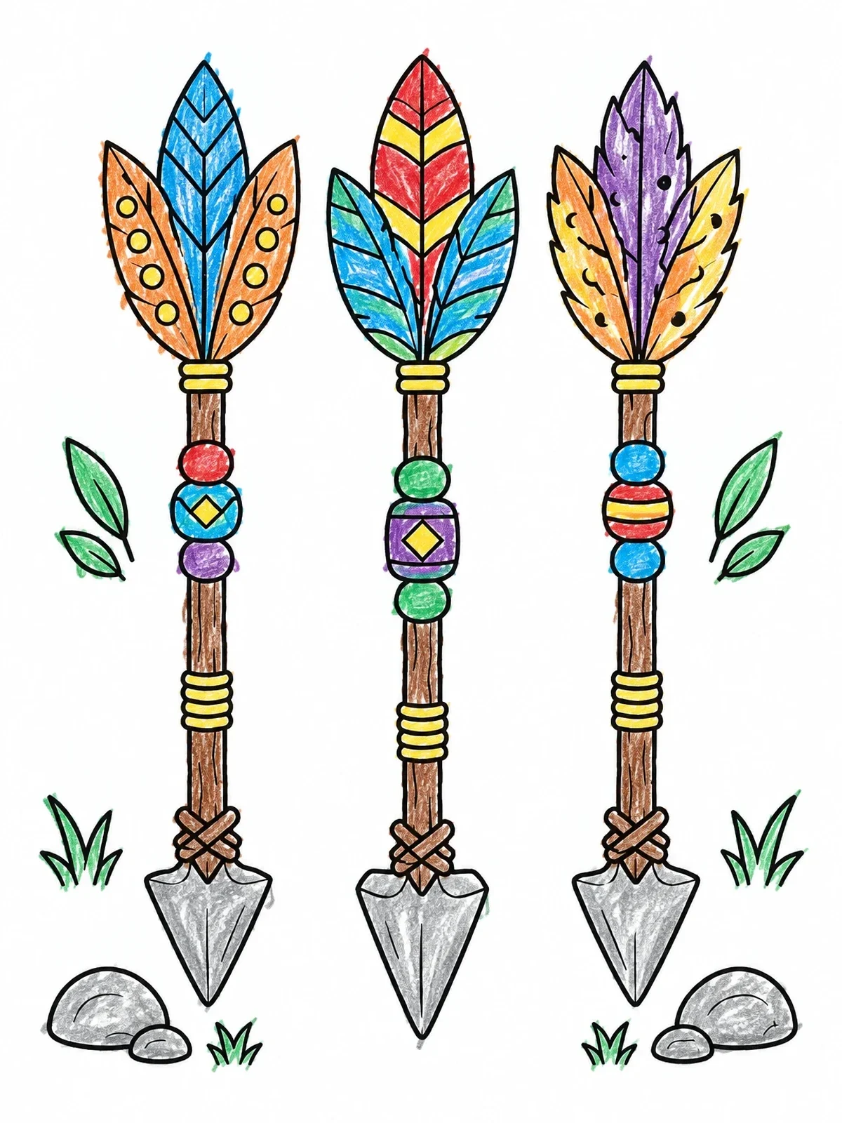 Colored example of the Decorative Feathered Arrows coloring page