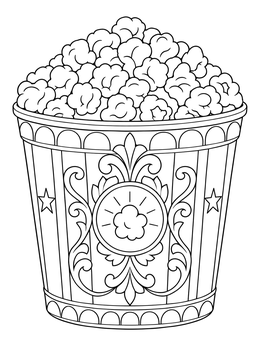 Free printable Decorative Cinema Popcorn Tub coloring page