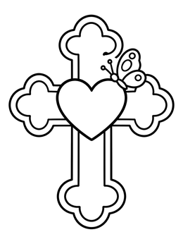 Free printable Decorative Cross With Heart And Butterfly coloring page