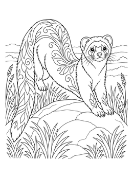Free printable Decorative Ferret On A Meadow Rock coloring page