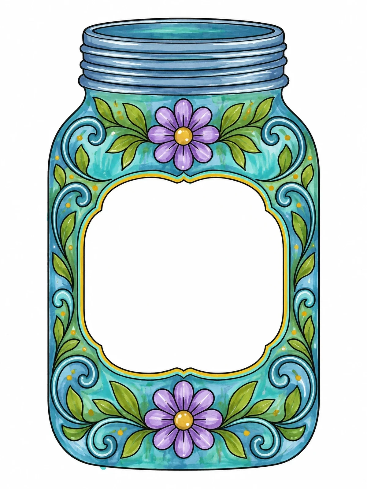 Colored example of the Decorative Floral Mason Jar coloring page