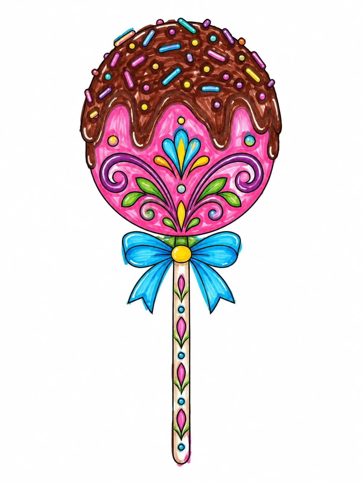 Colored example of the Decorative Frosted Cake Pop With Bow coloring page