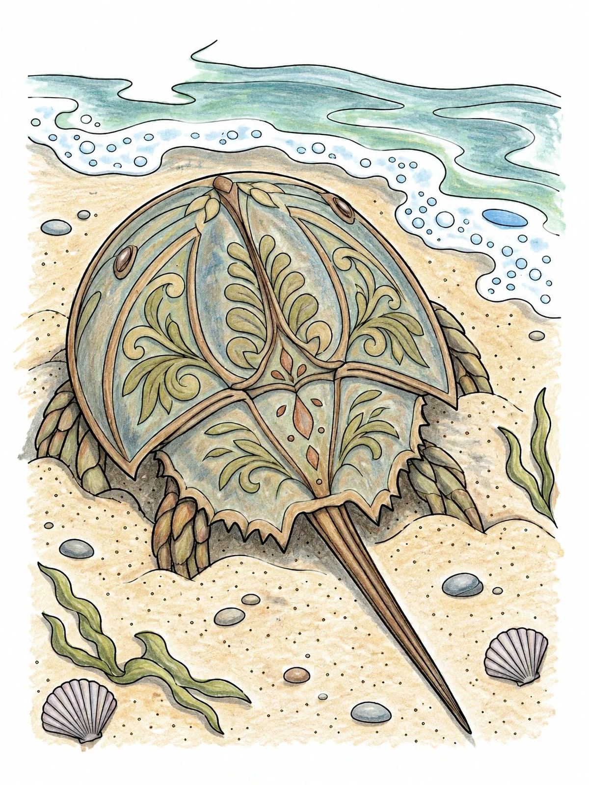 Colored example of the Decorative Horseshoe Crab In Sand coloring page