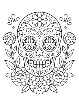 Free printable Decorative Floral Sugar Skull coloring page