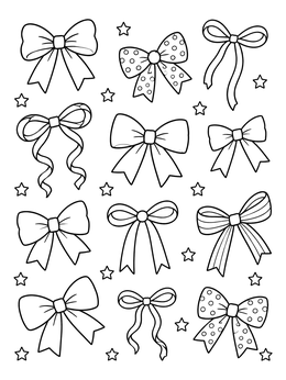 Free printable Decorative Ribbon Bows And Stars Pattern coloring page