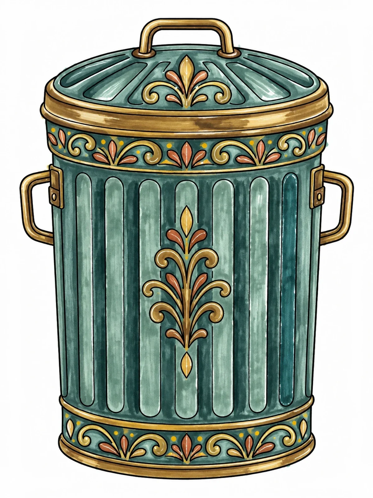 Colored example of the Decorative Vintage Metal Trash Can coloring page