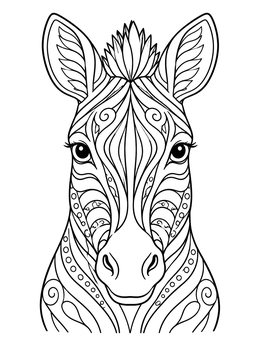 Intricate decorative patterns decorate this zebra coloring page portrait.