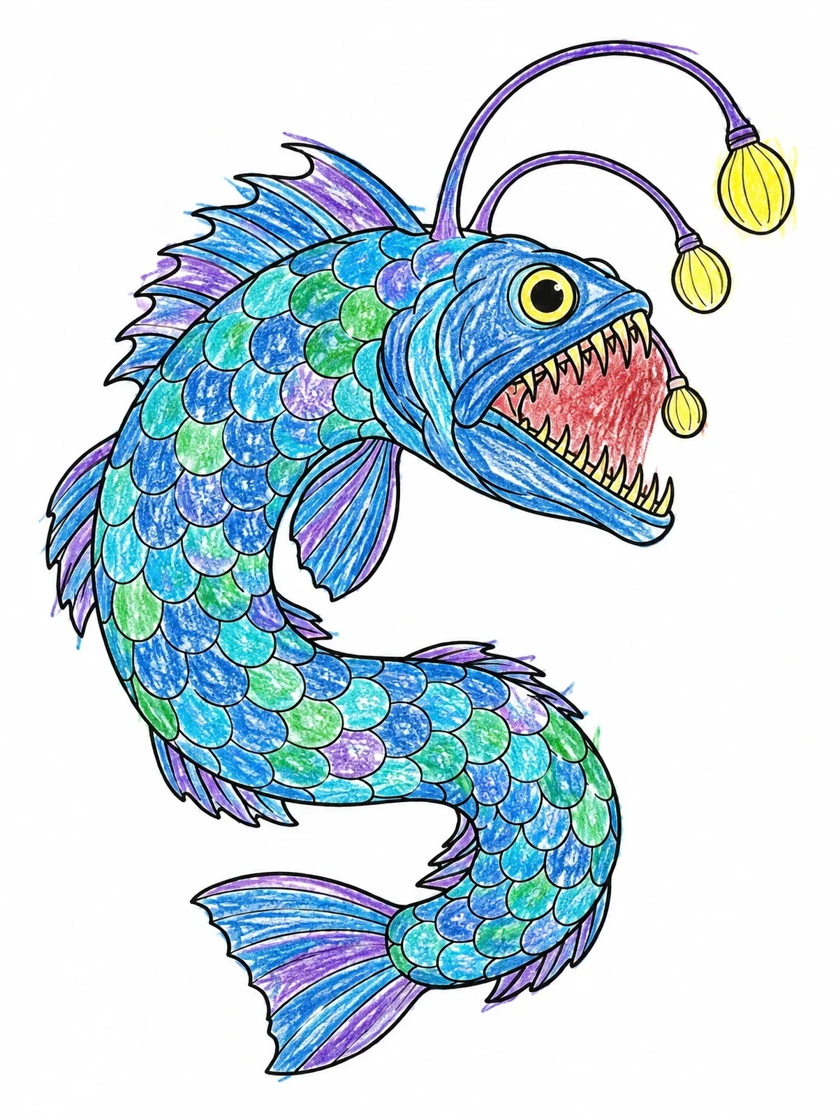 Colored example of the Deep Sea Anglerfish Monster coloring page
