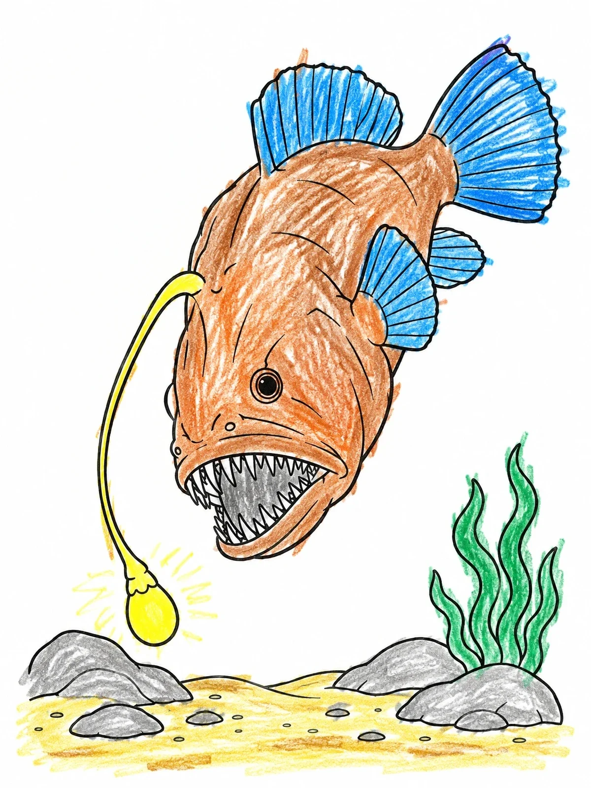 Colored example of the Deep Sea Anglerfish Over Seabed coloring page