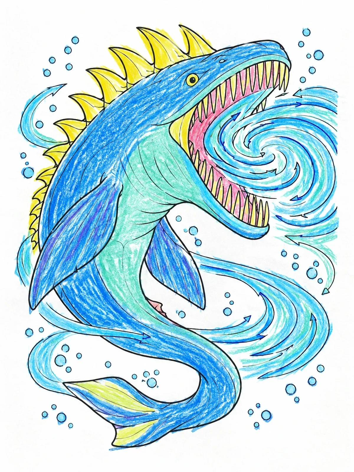 Colored example of the Deep Sea Behemoth Swallowing Ocean Currents coloring page